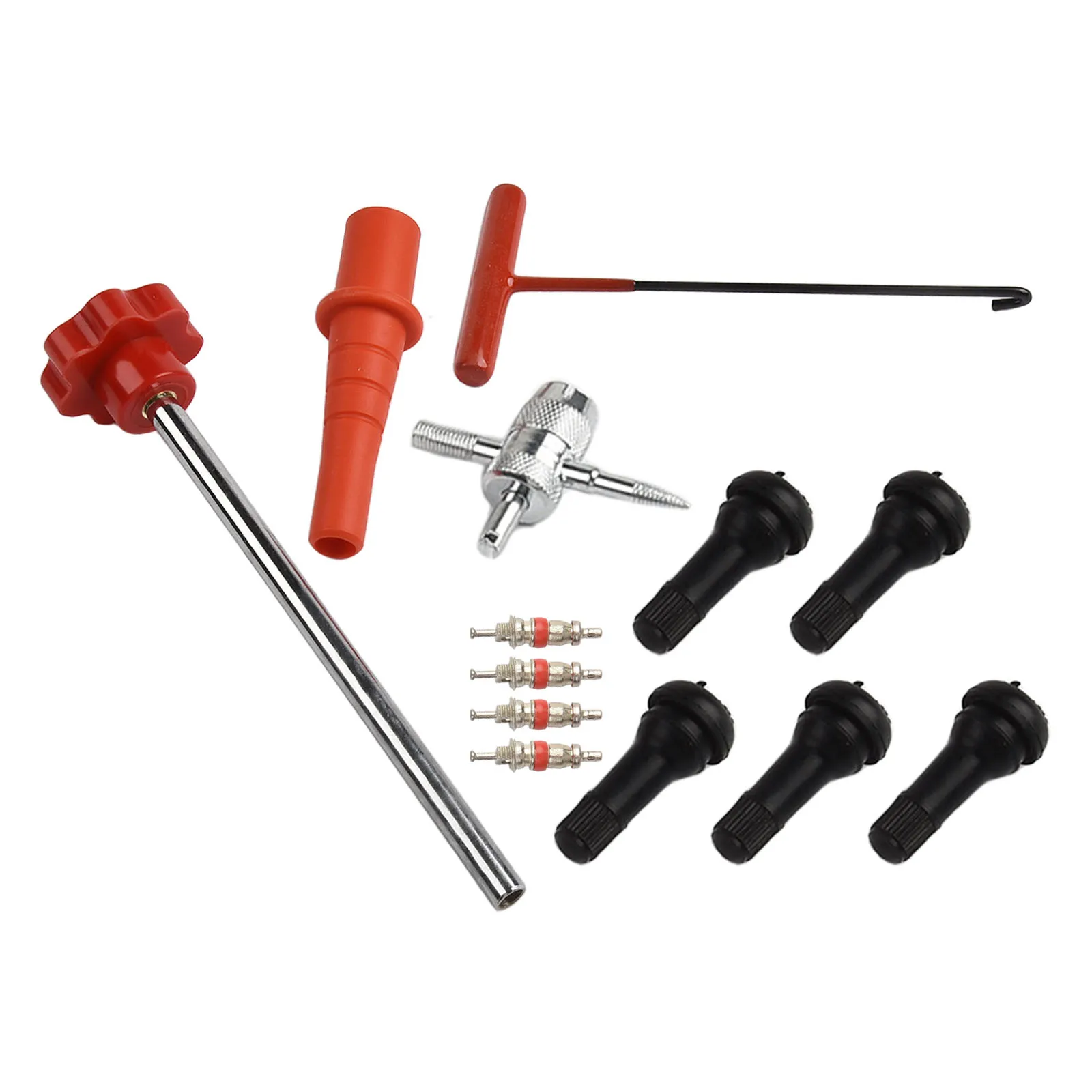 

Как показано на рисунке, комплект для замены штоков клапанов, набор для обслуживания автомобильных шин, дополнительные сердечники клапанов, подробные инструкции в комплекте.