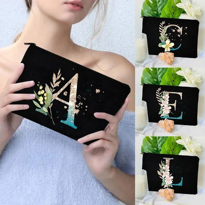 

Gradient Initial Makeup Zipper Bags Fashion Travel Toilet Lipstick Pouch Bag Bachelorette Party Bridesmaid Cosmetic Clutch Purse