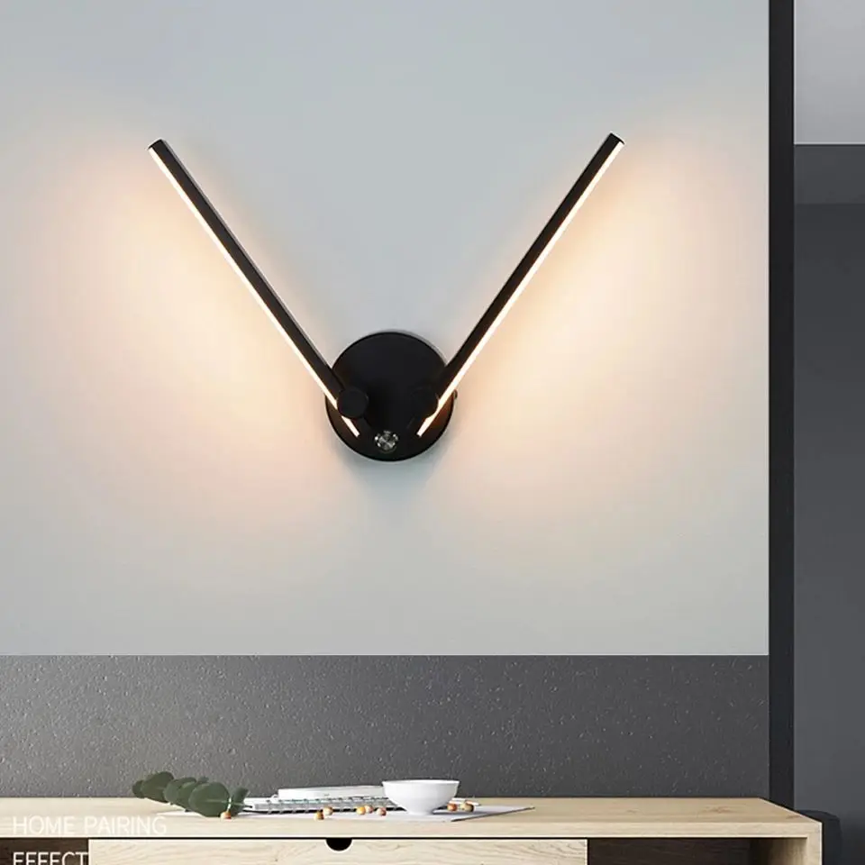 Modern Minimalist 300 degrees Adjustable Wall Light Line Led Living Room Bedroom Aluminum Double Arm Reading Wall Lamp