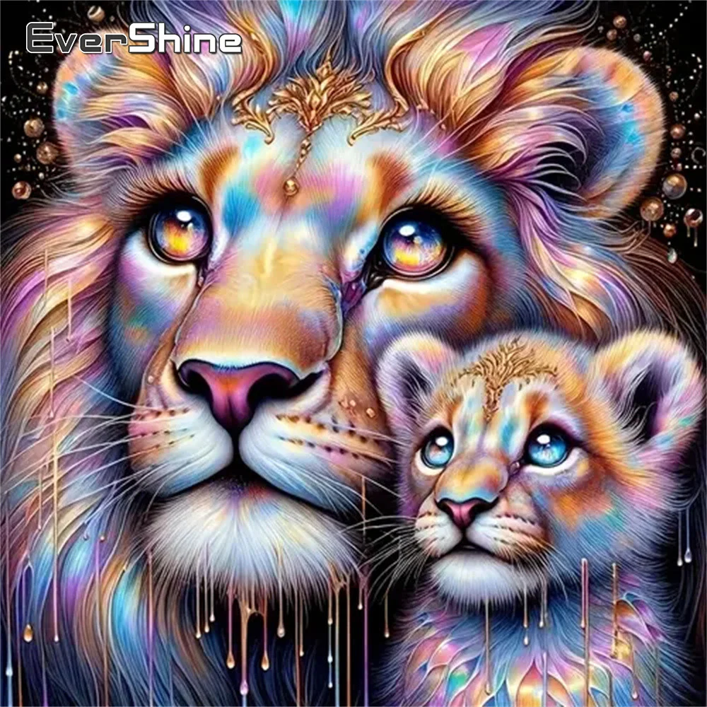 Evershine Diamond Painting Lion Animal Full Square Round Diamond Mosaic Cartoon Cross Stitch Embroidery Child Hobby