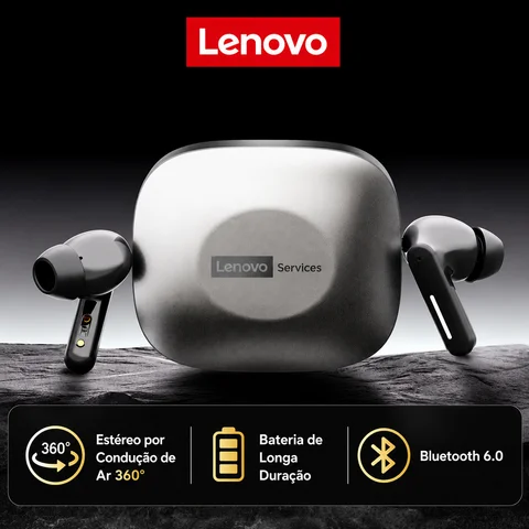 Fone de Ouvido Bluetooth Sem Fio Lenovo LE209 com Microfone AI, Redução de Ruído, À Prova D'água, Headset Empresarial, Headset Gamer de Baixa Latência