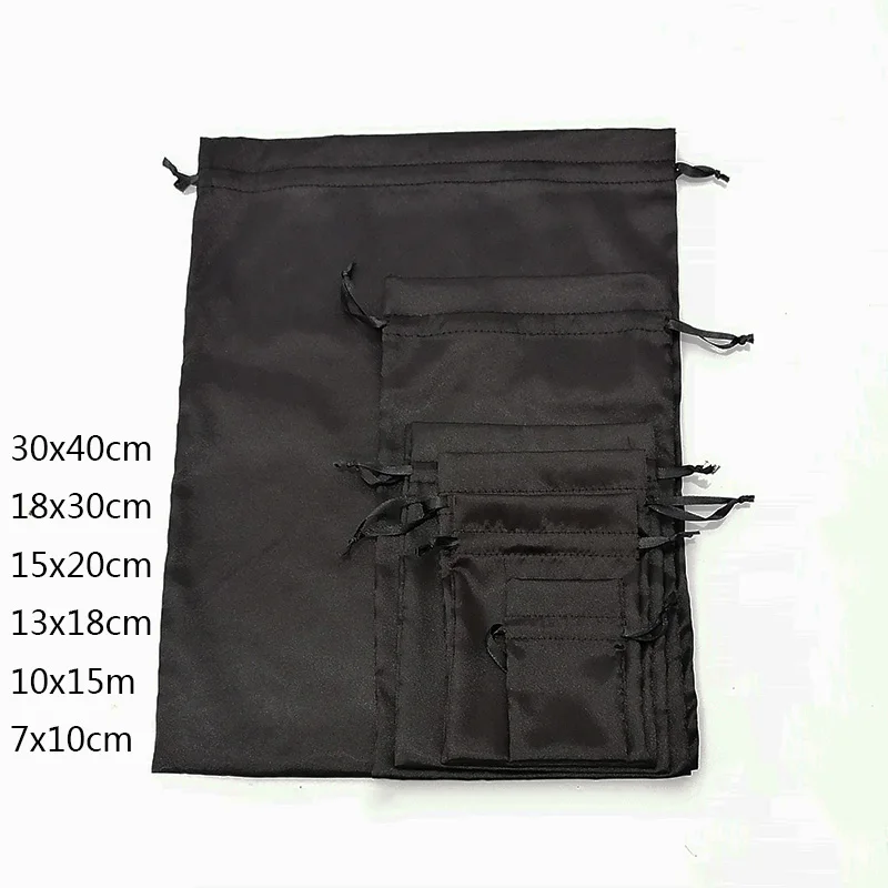 Custom Satin Extensions Hair Bags Ribbon Drawstring Luxry Goods Silk Packaging Pouches Makeup Case Shoes Cloth Wigs Storage Bag