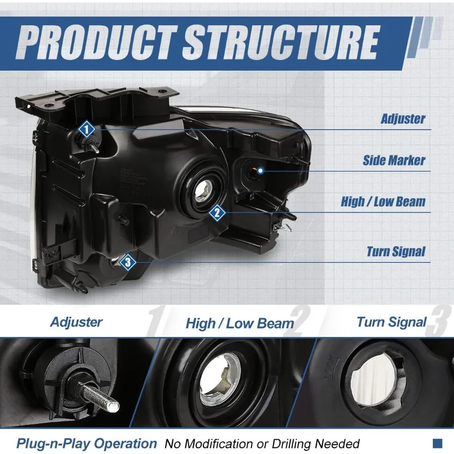 مجموعة مصابيح أمامية نموذجية هالوجين لـ F150 12th Generation 20092014 مصابيح أمامية بديلة للسائق والراكب مع I #4