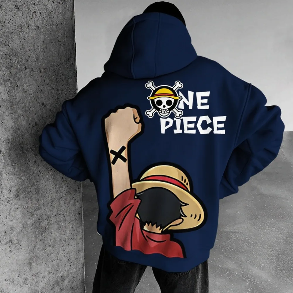 

Цельный многоцветный дополнительный свитшот с капюшоном и принтом Луффи для мужчин и женщин, осень/зима 2025, свободный и модный топ