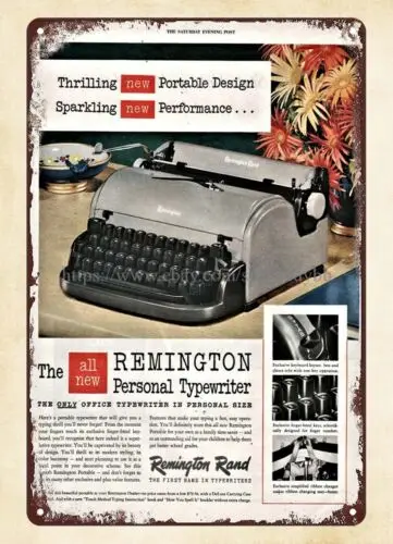 1949 REMINGTON Personal Portable Typewriter metal tin sign wall bar wall decor