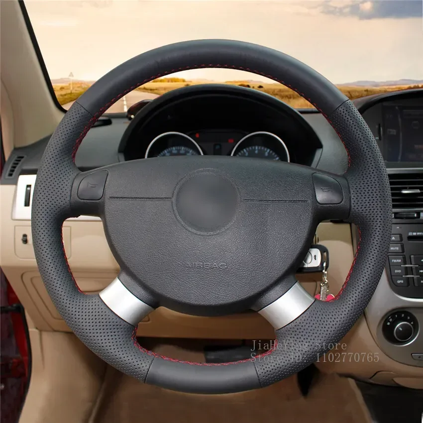 

DIY Hand-Stitched Non-slip Durable Black Artificial Leather Steering Wheel Cover for Daewoo Gentra 2013-2015 Interior Accessory