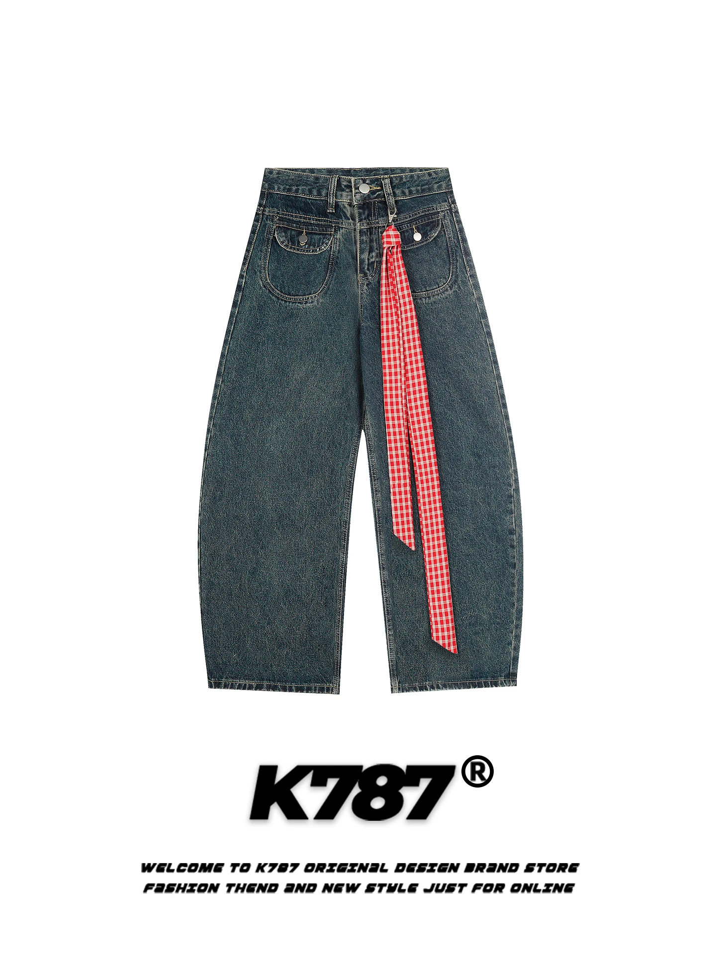 

American Retro Waed Knife Jeans Women's Loose Slimming Casual Wide Leg Long Pants High Waist Cotton Printed Youth Trend