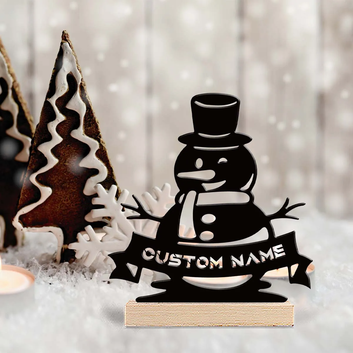 1pc Customizable Wrought Iron Desktop Decoration Custom Content With Wooden Base Desktop Decorations,Office Decorations