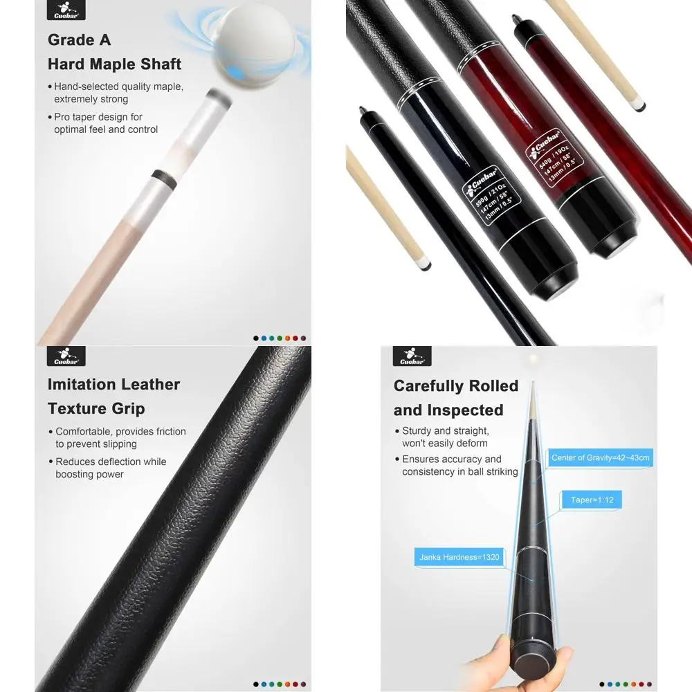 

Set of 2, 58 Adult Pool Cues with 13mm Tips and Leather-Like Grips, Billiard Sticks in 2 Weights for Home or Bar Play