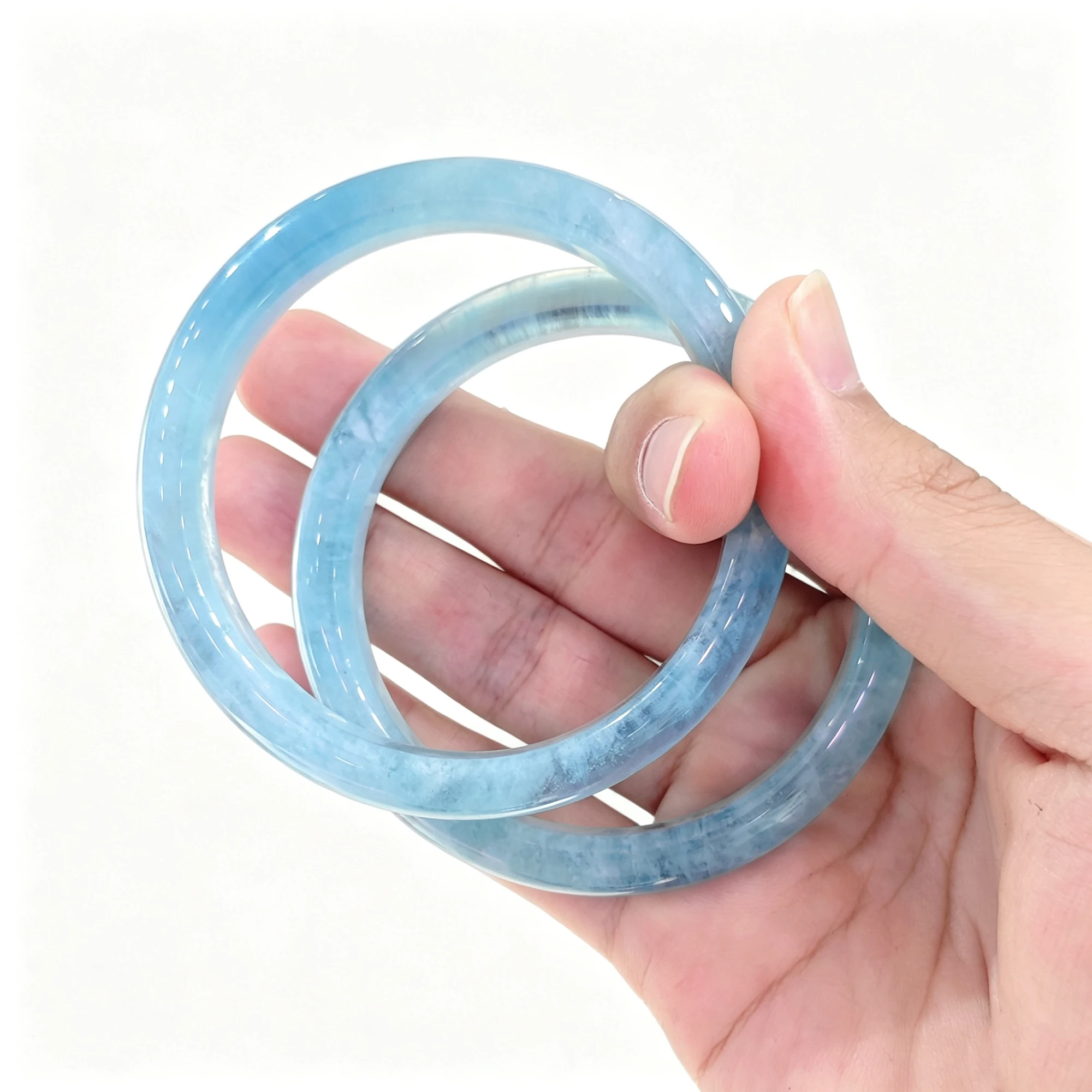 Natural Aquamarine Bangle Solid Gemstone Sky Blue Crystal Quartz Bracelet Statement Wristband Jewelry Supply 1 Piece
