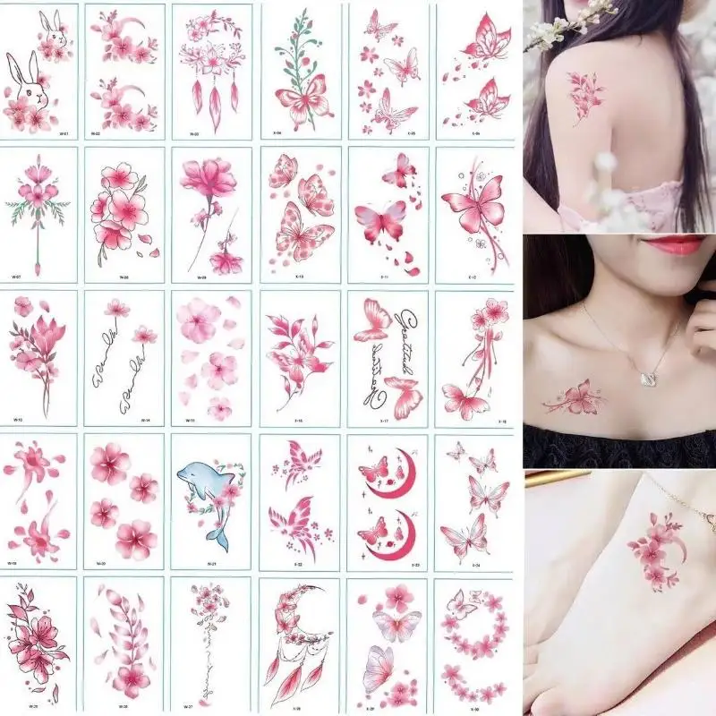30pcs Waterproof Temporary Tattoo Sticker 3D Color Butterfly Rose Flower Feather Fake Tattoo for Women Girls Body Art Party
