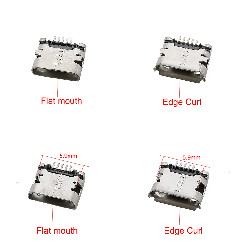 10/20/50Pcs Micro USB 5 Pin 5.9mm Female Connector B type Mobile Phone Charging Port Flat Mouth/Curling Side