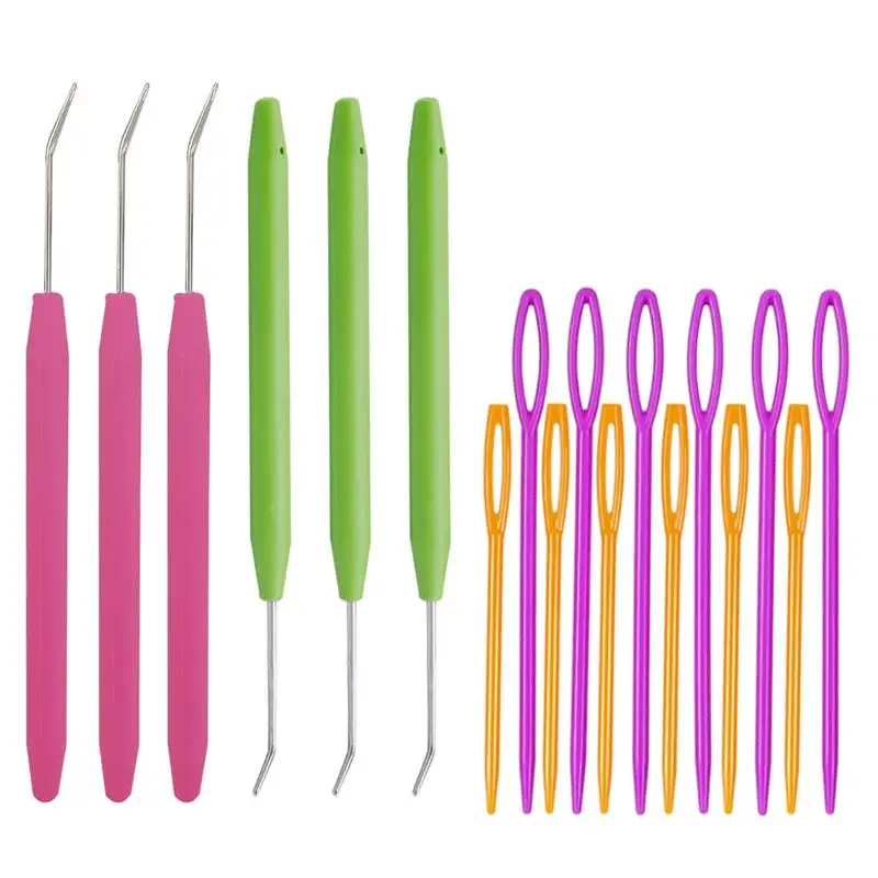 Knit Loom Hook Set 6Pcs Knitting Loom Hook With Plastic Knitting Needles Crochet Needle Hook Kit Random Color