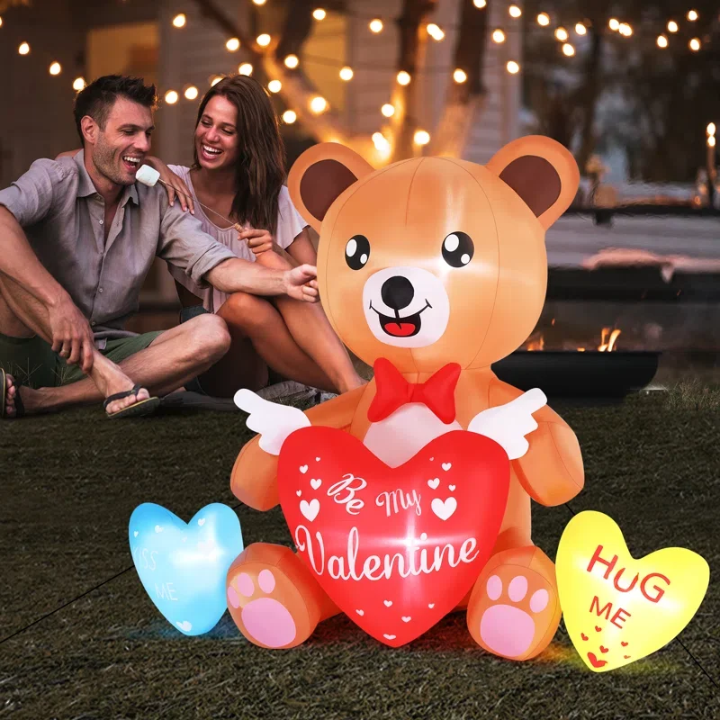 Valentines Inflatable Yard Decoration 4FT Bear with Love Sweet Heart Romantic Cute Outdoor Toys Blow up Wedding Day Decorations