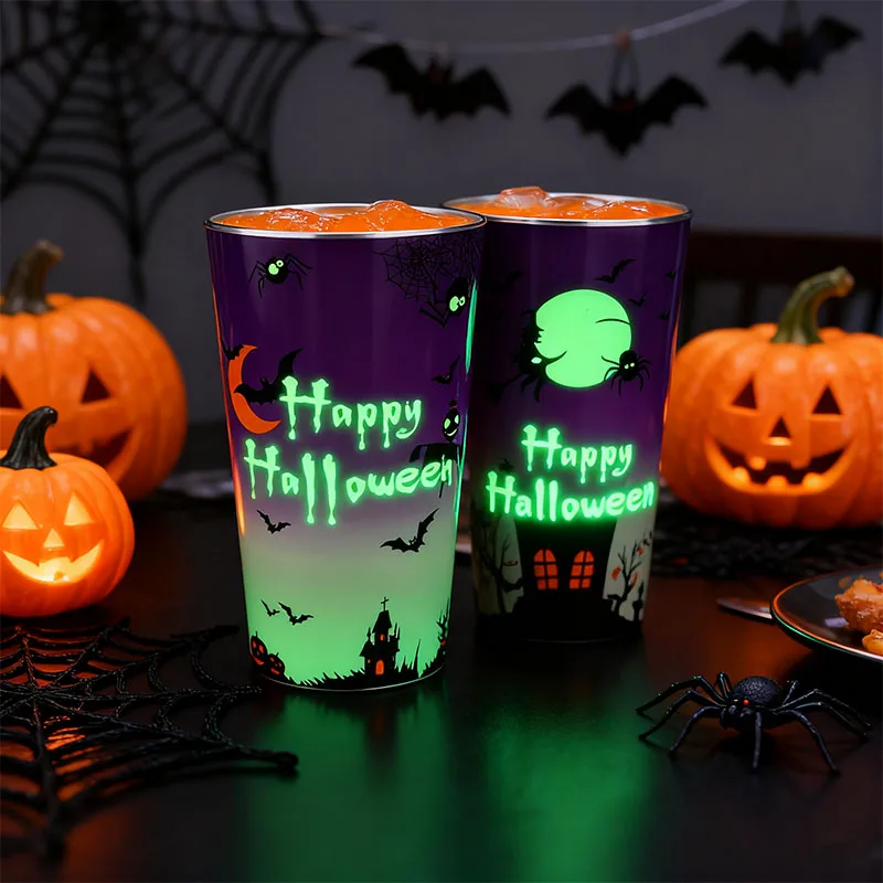 كوب ألومنيوم مضيء 450 مل للهالوين المتوهج - كوب مشروب الهالوين السعيد المخيف، خفيف الوزن وقابل لإعادة الاستخدام للحفلات والخدعة أو العلاج #1