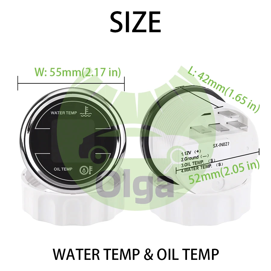 2 IN 1 Dual Gauge 12V DC 52MM Fuel Level Meter Voltage Meter Water Temperature Meter Oil Temp Meter for Auto Car Turck Universal view 5
