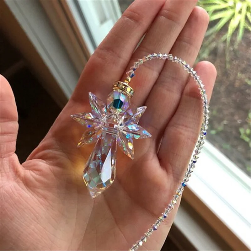 Modern Rainbow Crystal Ornaments Angel Chakra Suncatcher Car Charm Pendant Door Wall Window Wind Chimes Hanging Room Home Decor