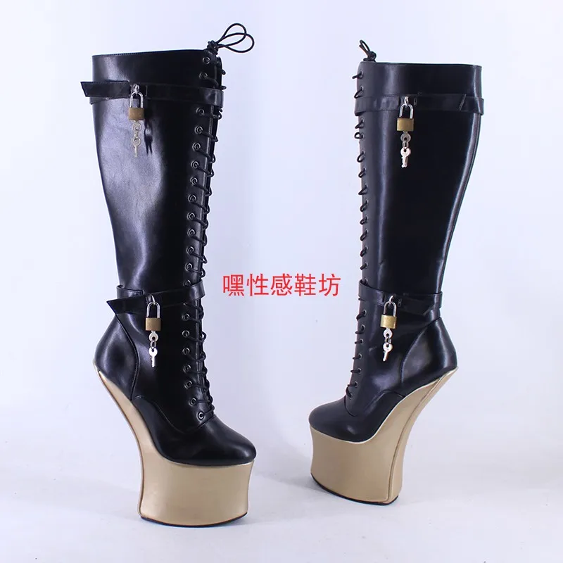 

CACA 22CM Women Hoof Heelless Platform Boots,Men Sexy Fetish Dance Shoes Botas,High Heels Booties,Round Toe,45,46,Dropship