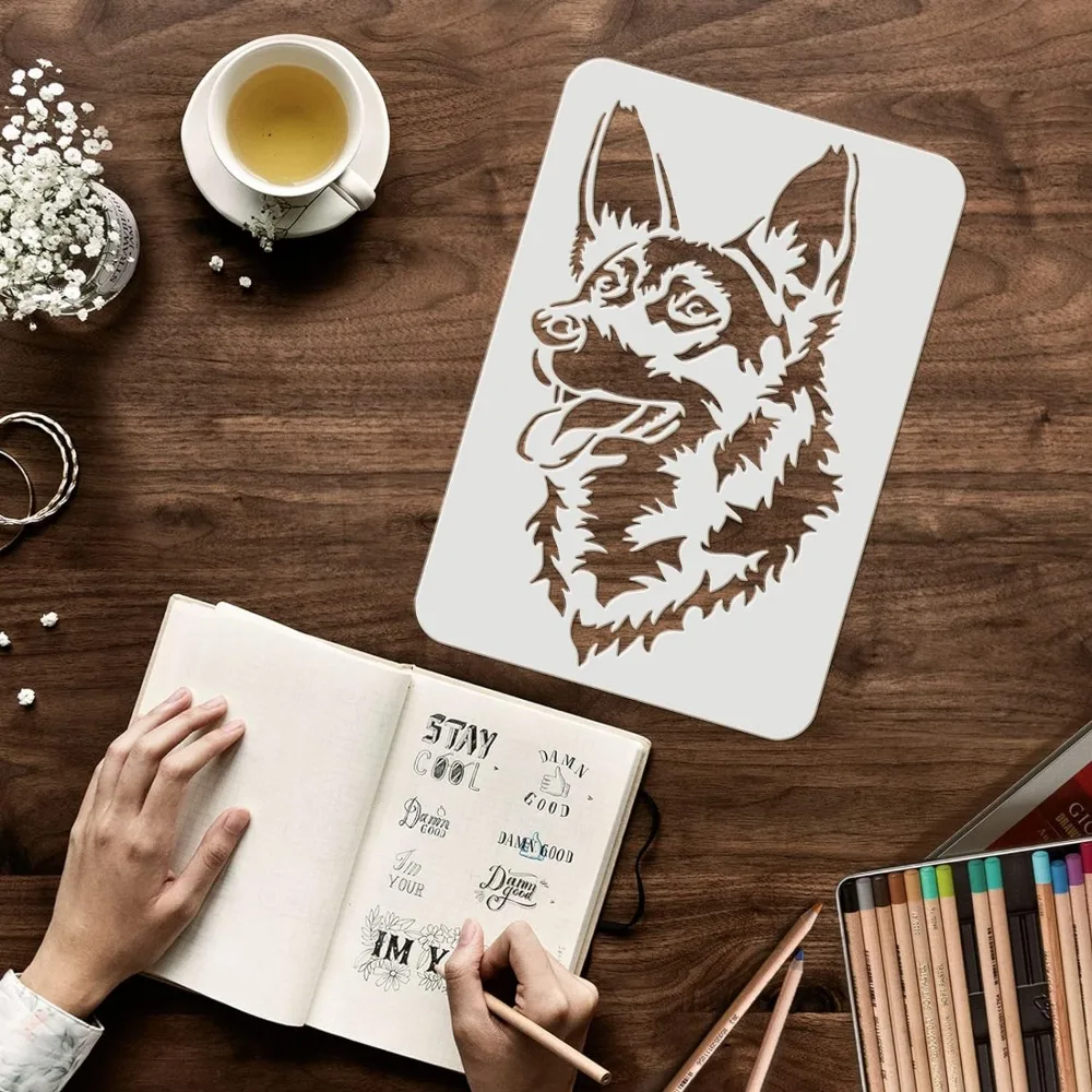 Dog Stencil 11.7x8.3 inch Plastic Shepherd Dog Painting Stencil Dog Head Pattern Stencils Reusable Pet Friend Stencils for Paint