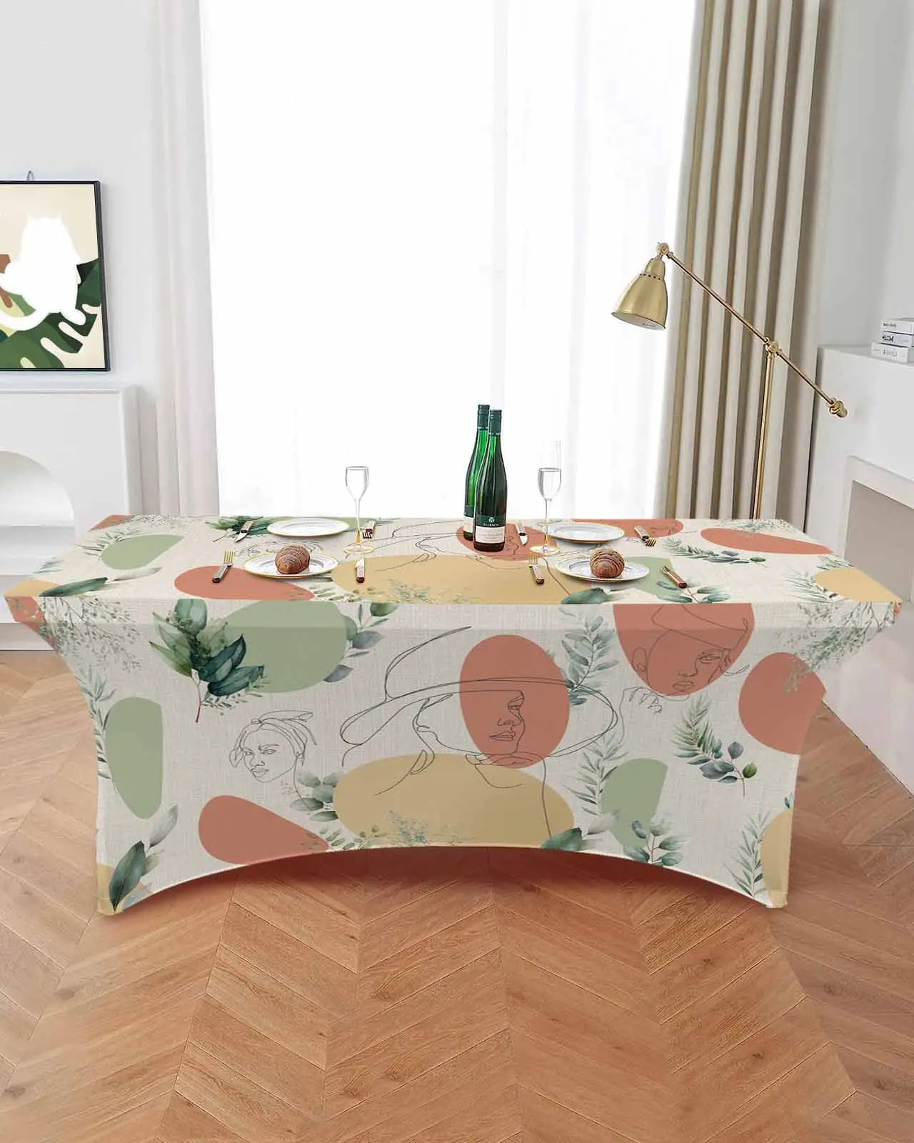 Bohemian Abstract Floral Style High Stretch Tablecloth Wedding Party Decor Elastic Print Table Cover Outdoor Table Cloth