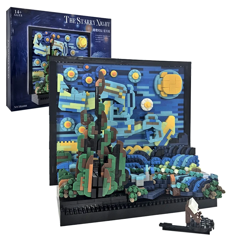 

Креативные всемирно известные картины Винсент Ван Гог Звездная ночь, строительные блоки, модель 1, фигурка, кирпичи, игрушки, подарок для детей и взрослых
