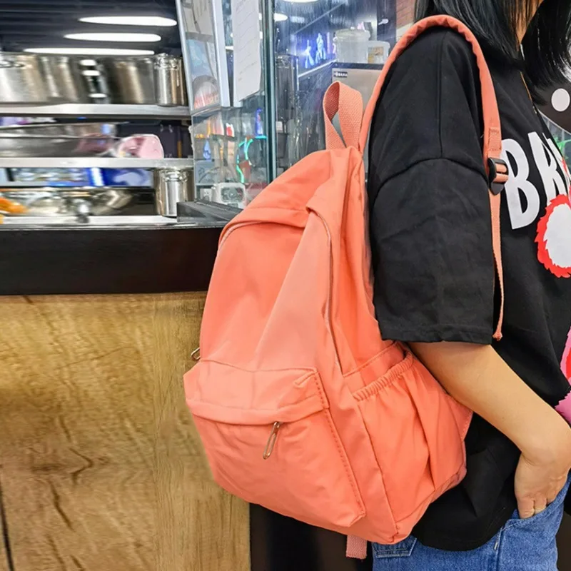 Simple Solid Color Backpack Women 2024 Nylon School Bags For Teenager Girls Bookbag Lady Travel Backbag Shoulder Bag