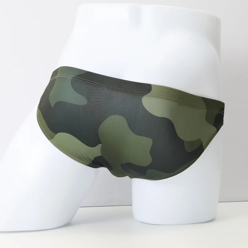 Sexy Camouflage Underwear For Men Ice Silk Glossy Panties Briefs Breathable Bulge Pouch Briefs Underpants Underwear Pump Man