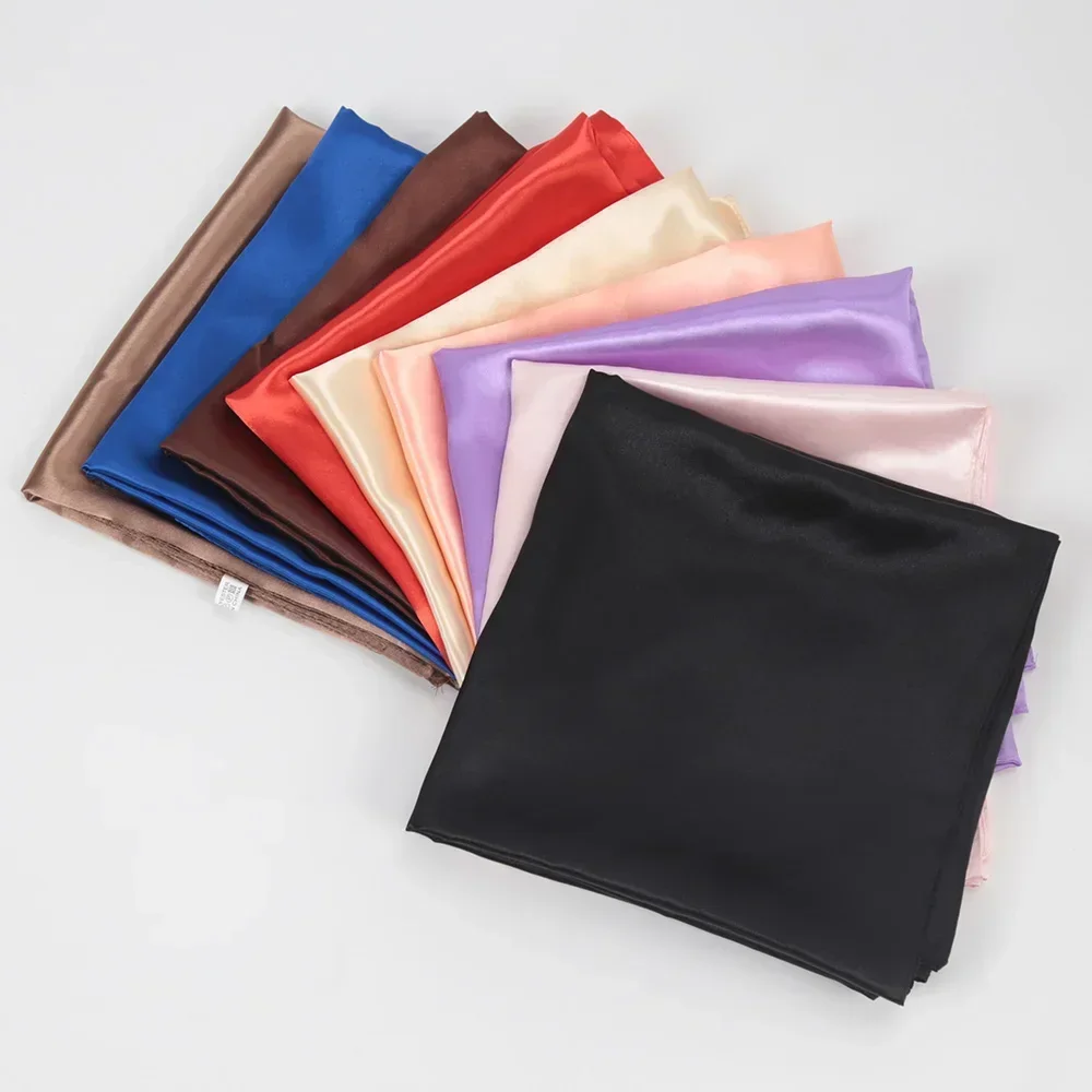 90cm*90cm 단색 새틴 스퀘어 헤드 스카프 여성 패션 스퀘어 헤드 랩 숄 스카프 푸라르 히잡 넥커치프 반다나