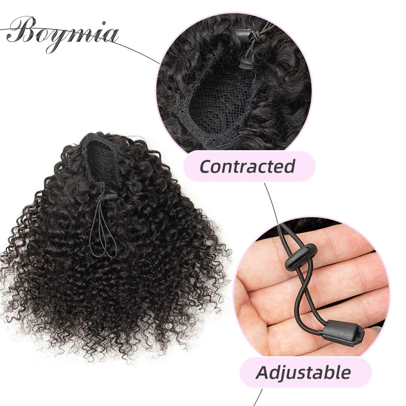 Afro Kinky Curly Drawstring Ponytail Mongolian Kinky Curly Wrap Around Ponytail 3B 3C Remy Human Hair Extension Boymia Ponytail