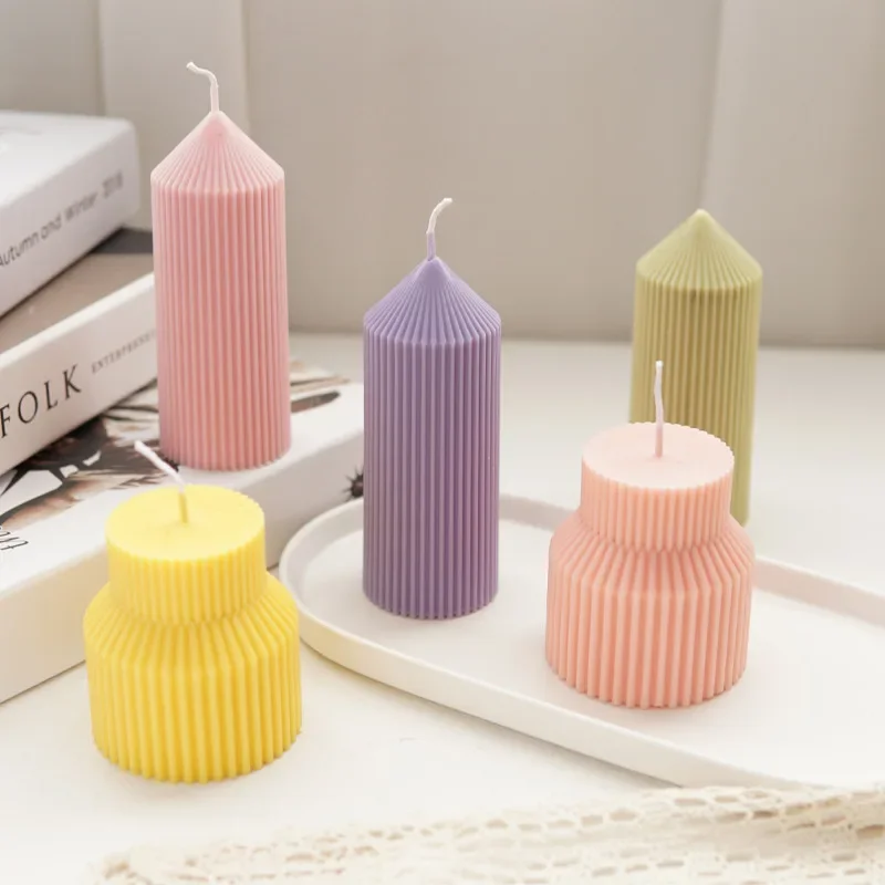 New Aromatherapy Candle Mould Simple One-Piece Fine Tooth Fine Stripe Pointed Top Cylinder Candle Mould Plastic Mold