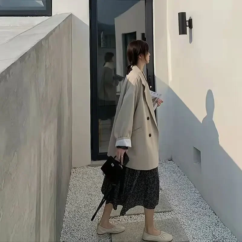 Brauner Blazer für Damen, elegant, offiziell, für Frühling und Herbst, modisch, langärmelig, übergroß, schick, lässige Anzugsjacke – Detail 9