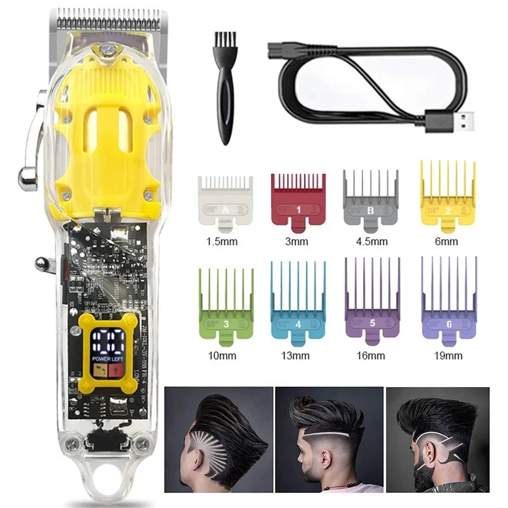 

Professional Hair Trimmer Transparent Style LCD Digital Display Electric Hair Clipper Barber Rechargeable Hair Cutting Machine