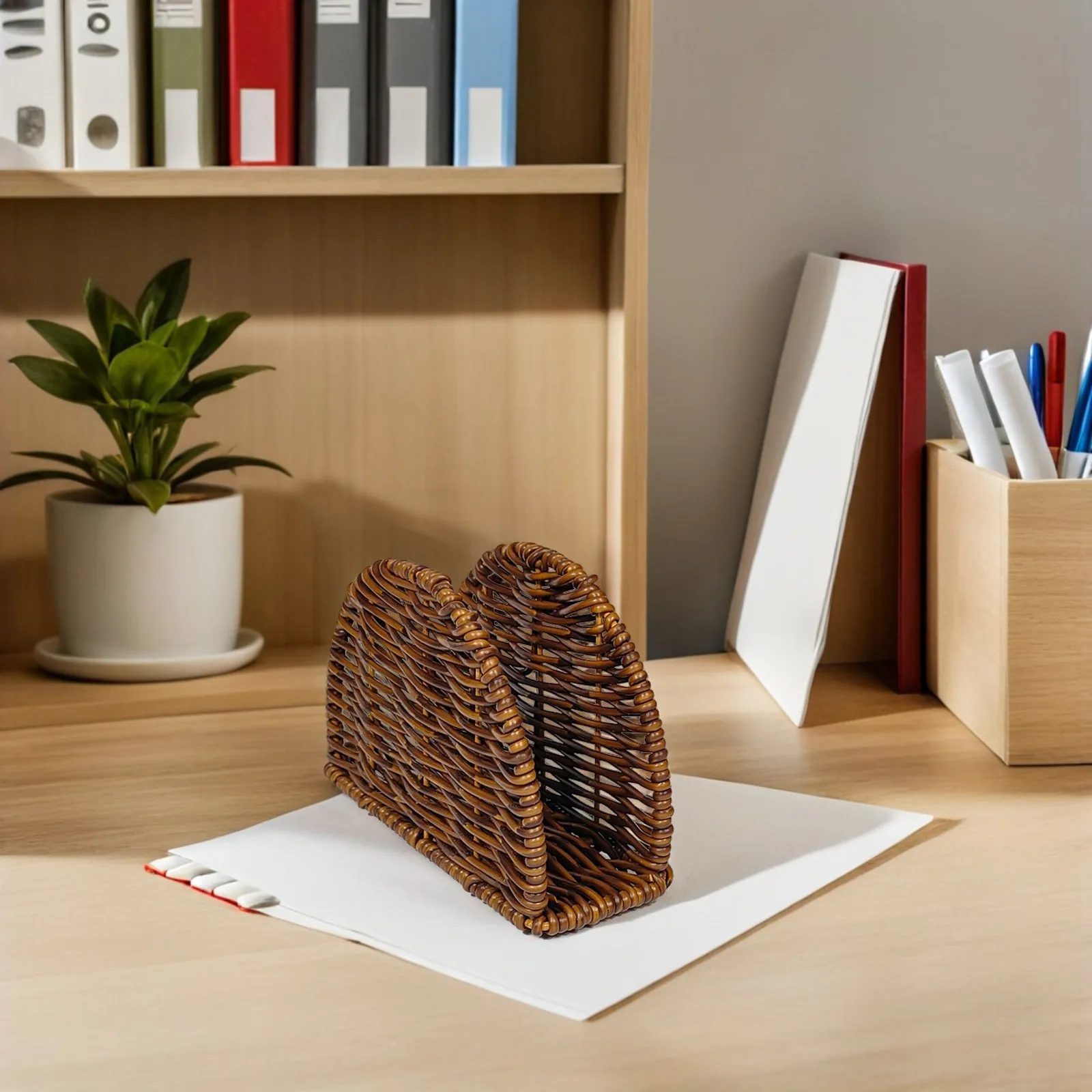 Hand Woven Rustic Table Napkin Holder for Kitchen Dining Farmhouse Paper Tissue Stand Dispenser Organizer Napkin Holders view 3