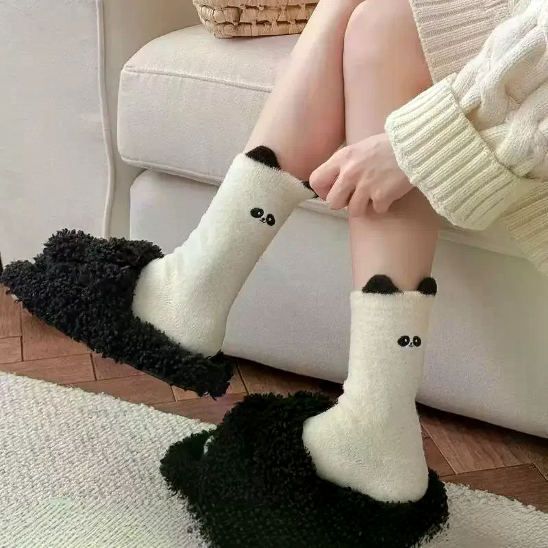 1 زوج الأبيض الأوسط الجوارب لطيف الحيوان الكرتون المنك الصوف الجوارب سميكة الدافئة المنزل جوارب يمكن السير بها على الأرض جرلي تنوعا الإكسسوارات جورب هدية #2
