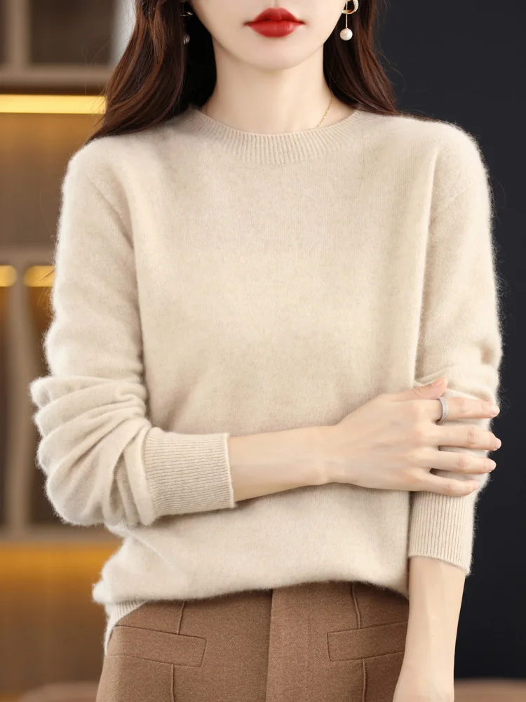 Autumn Winter Women Sweater 100% Merino Wool Basic O-neck Pullover Solid Casual Cashmere Knitwear Female Grace Clothing Tops