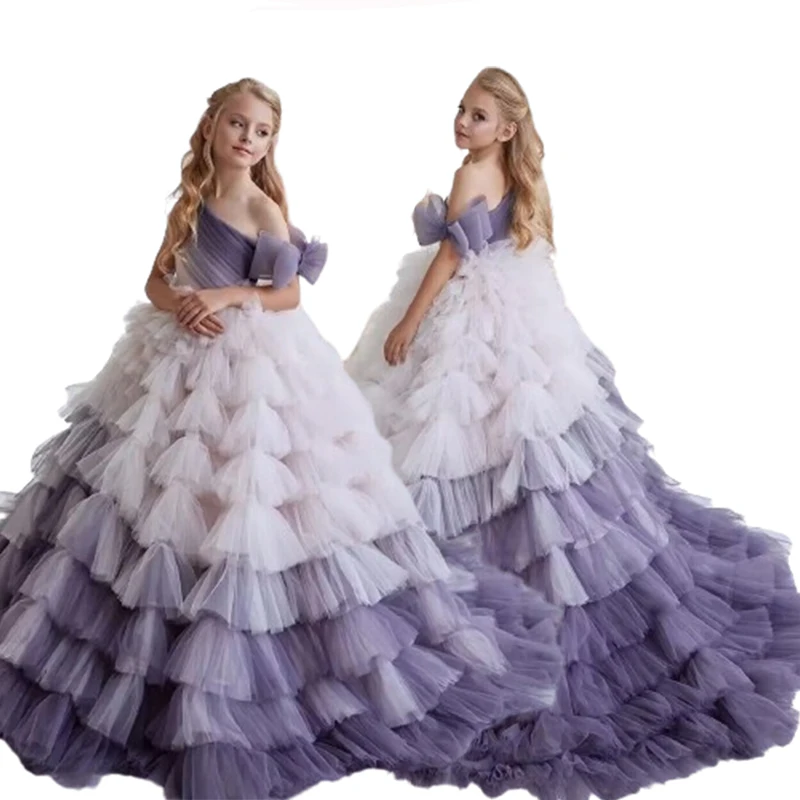 2024 New Model Flower Girls Wedding Dresses Tulle Performance Ball Girl Appliques Decorative Holy Communion Dresses