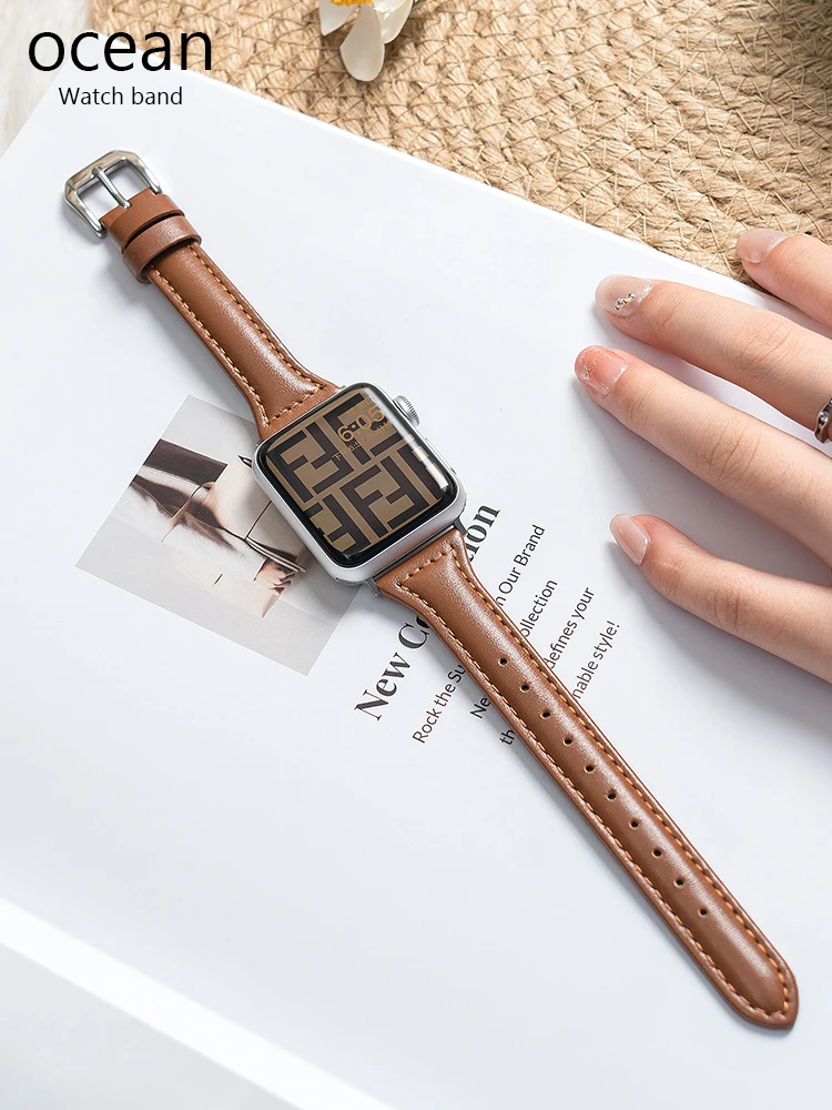 Per Apple s7 8/6/5 nuovo cinturino Apple Watch Leather s8 bracciale a vita piccola se orologi da uomo e da donna Premium 45/44/40mm