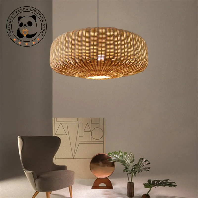 Japanese Wabi-sabi Pendant Light Rattan Wicker Lamp Dining Room Kitchen Restaurant Homestay Ceiling Chandelier Indoor Decoration