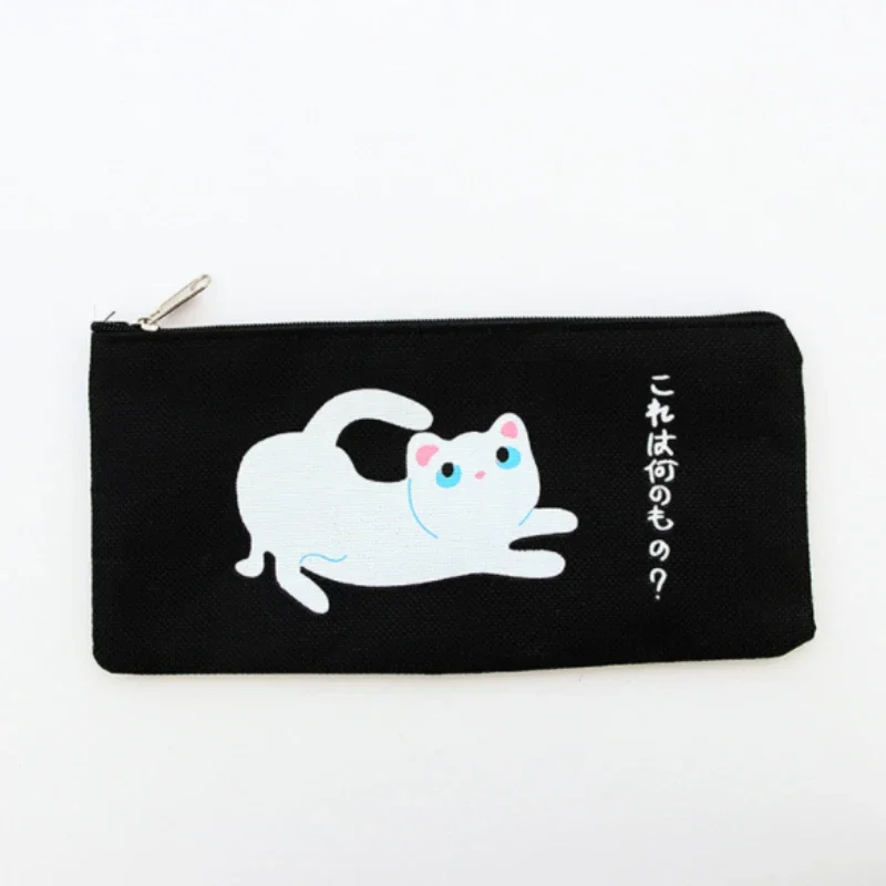 Cute Cartoon Cat Pencil Bag Canvas Pencil Case Student Stationery Pen Pencil Eraser Storage Bag Makeup Bag School Office Supply