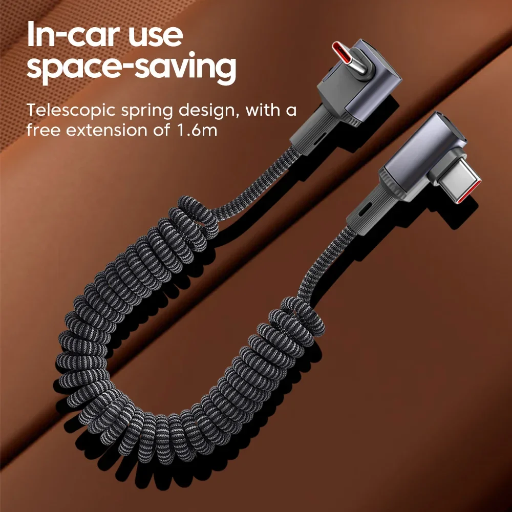 100W Type C/USB Fast Charging Bend Spring Data Cable Dual Type-C Mobile Charging Cable Retractable for iphone Samsung Car Use