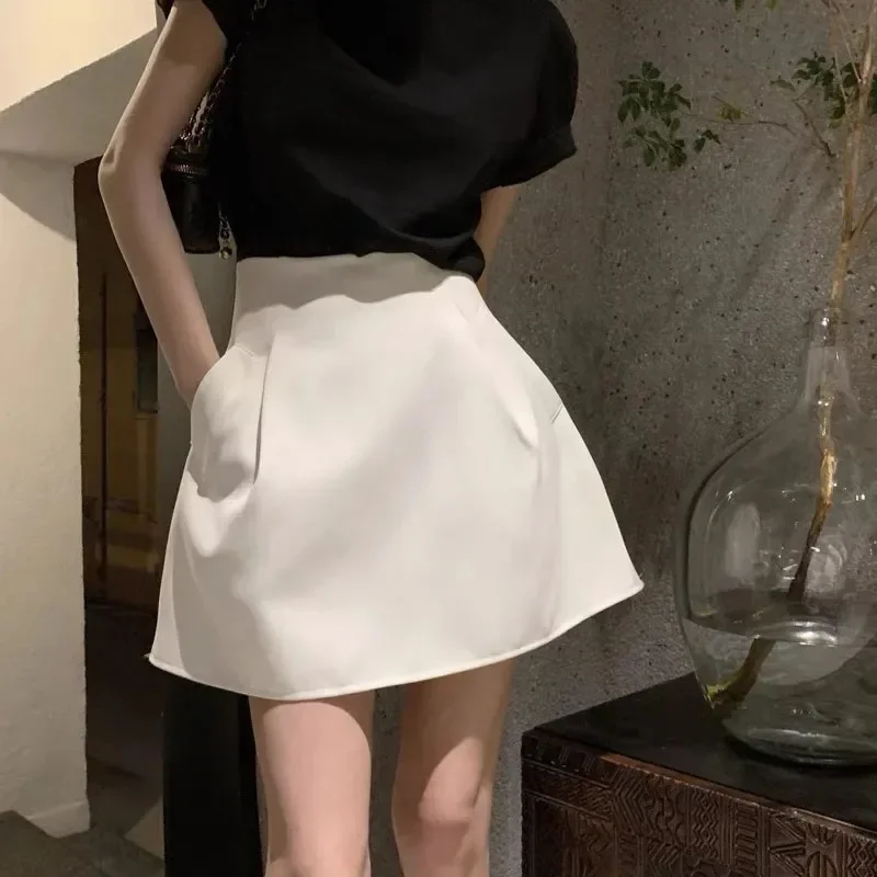 Lucyever schwarz weiß High Wiast Puffy kurze Röcke Frauen All-Match Y2k Tasche A-Linie Rock weibliche koreanische Arbeit Stil Anzug Rock