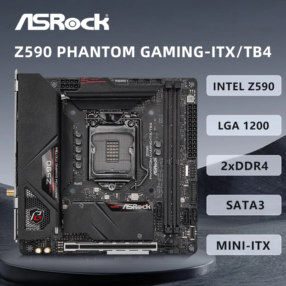 

ASRock Z590 PHANTOM GAMING-ITX/TB4 Motherboard LGA1200 Supports i9-11900KF i7-10700K i5-10400F i5-11600K CPU DDR4 M.2 HDMI NVME