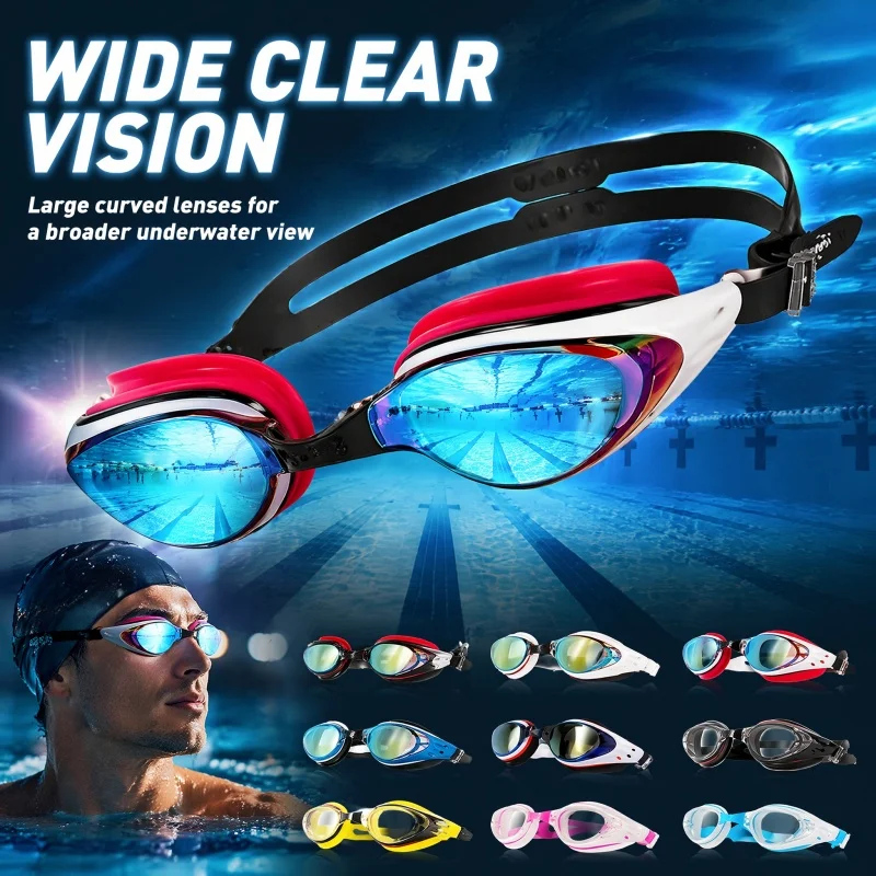 WAVE Professional Fashion Silicone Waterproof Anti-fog Electroplated HD Men's and Women's Swimming Goggles Large Frame Prescript