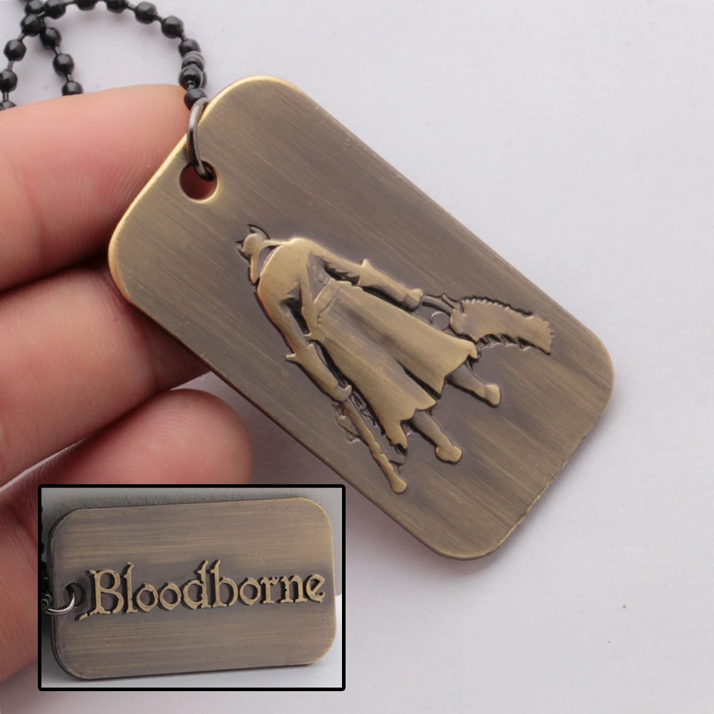 Vintage Blood-Borne Neckalce Hunter with Weapon Engraved Pendant Keychain for Men Boys Fans Key Ring Gifts