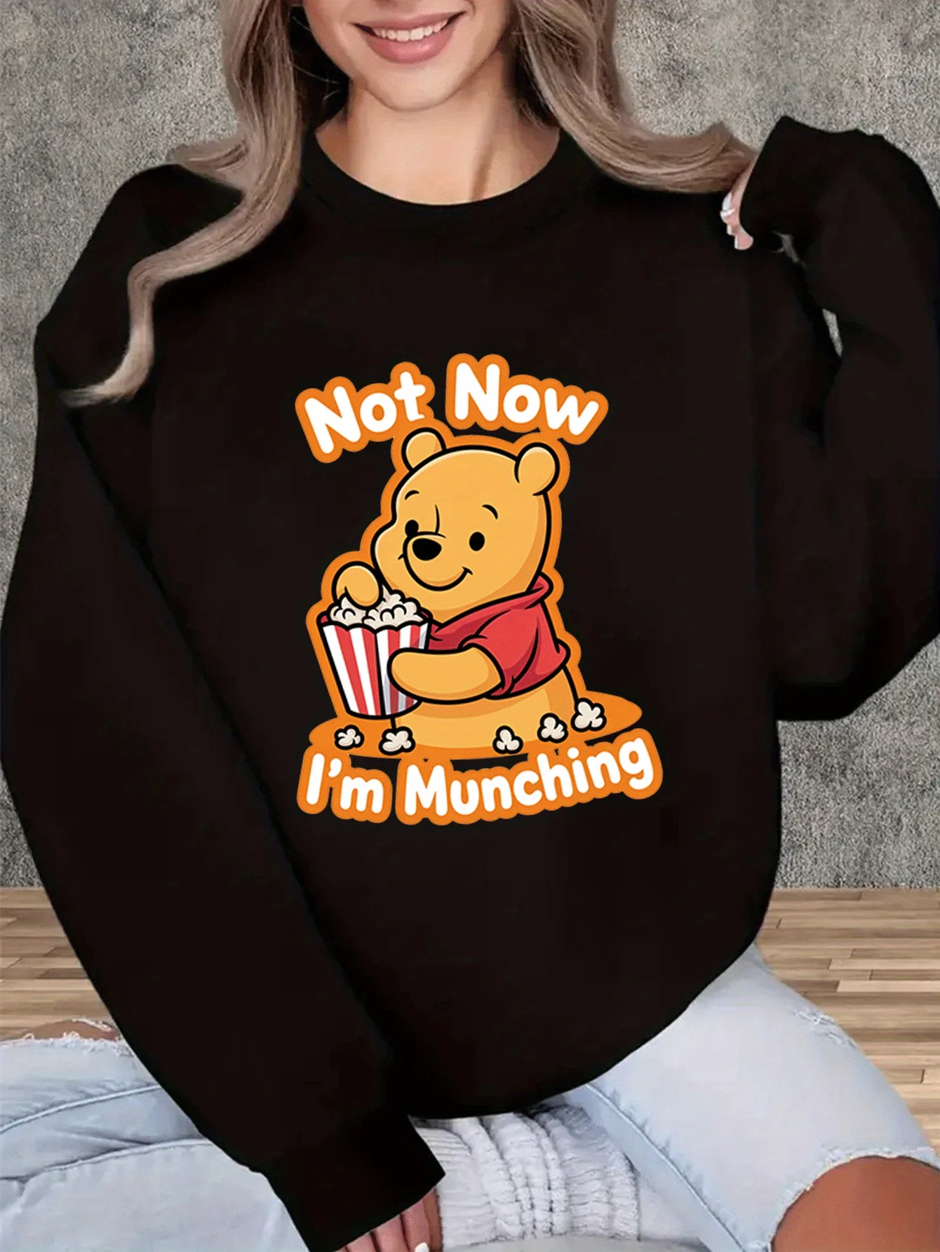 

Женский пуловер с Винни-Пухом Диснея, модный свитер унисекс с круглым вырезом большого размера, осенне-зимний флисовый повседневный свитер