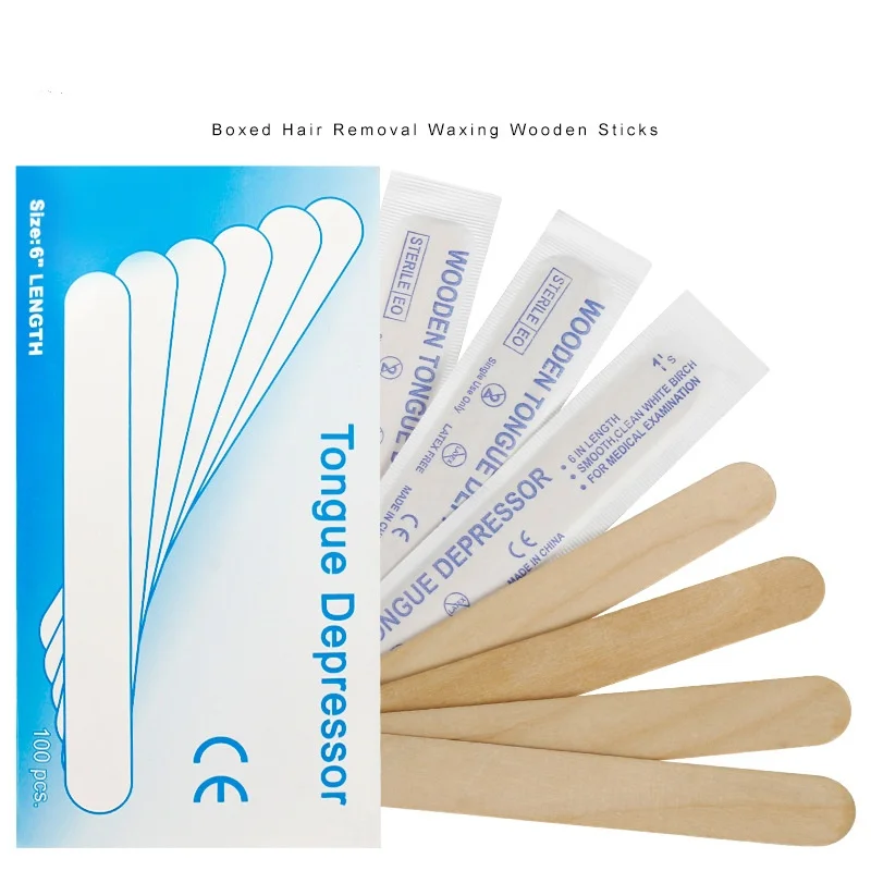 

100pcs Disposable Tattoo Wooden Tongue Depressor Individually Paper Packing for Wrapped Wax Applicator Sticks Beauty Tool
