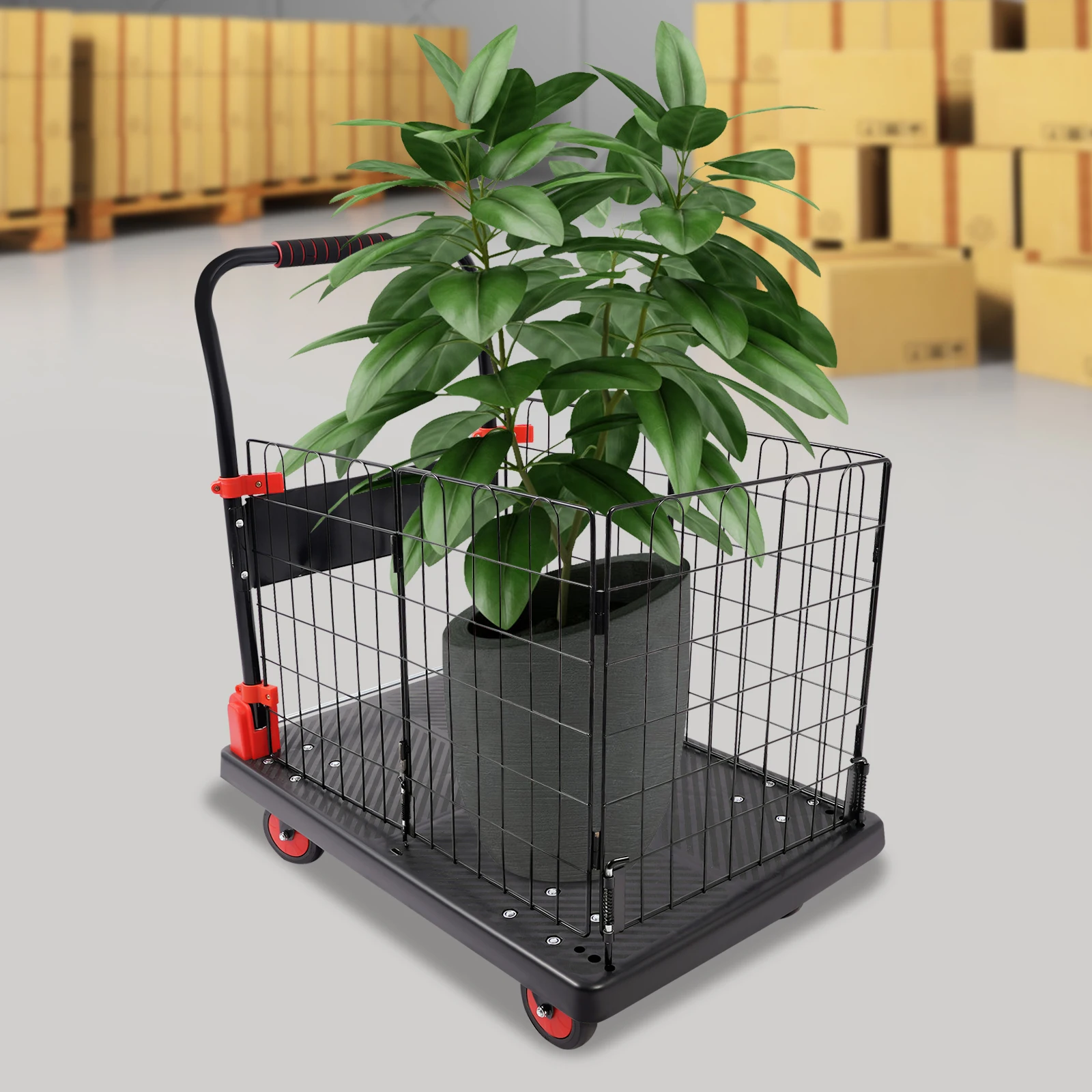 Removable Mesh Cart, Foldable Utility Wagon with Locking Wheels for Moving/Furniture/StorageWarehouse/Home/Logistics Use