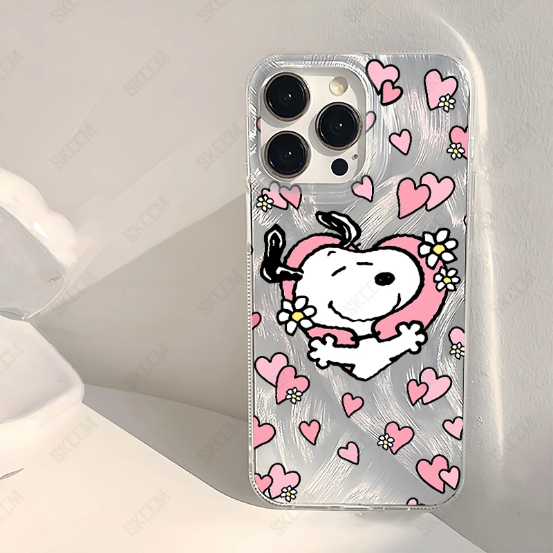 Funda de teléfono con estampado de corazón de amor de Snoopies de dibujos animados para Samsung Galaxy A15 A34 A55 A54 A35 S25 S24 S23 S22 S21 S20 Ultra Plus FE