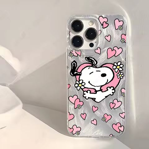 Cartoon Snoopies Love Heart Print Phone Case For Samsung Galaxy A15 A34 A55 A54 A35 S25 S24 S23 S22 S21 S20 Ultra Plus FE Cover