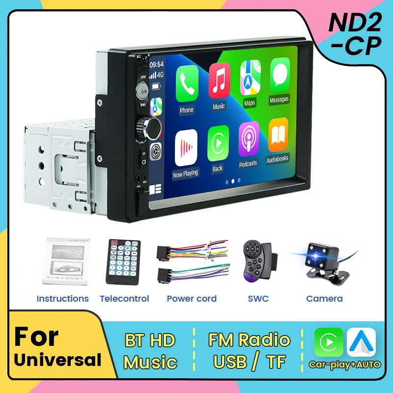 

7inch 1Din MP5 DVD Video Player Universal Car Radio Audio USB BT TF Card AUX Multimedia Stereo Touch Screen Carplay Android Auto